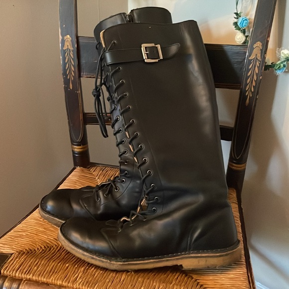 PePe Black Tall Lace-Up Leather Combat Boots — EU 40/Size 9 - Picture 2 of 5